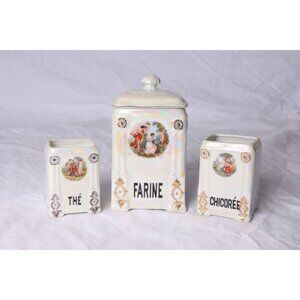 Vtg Three Piece Canister Set Victoria China Czechoslovakia Lusterware Victorian